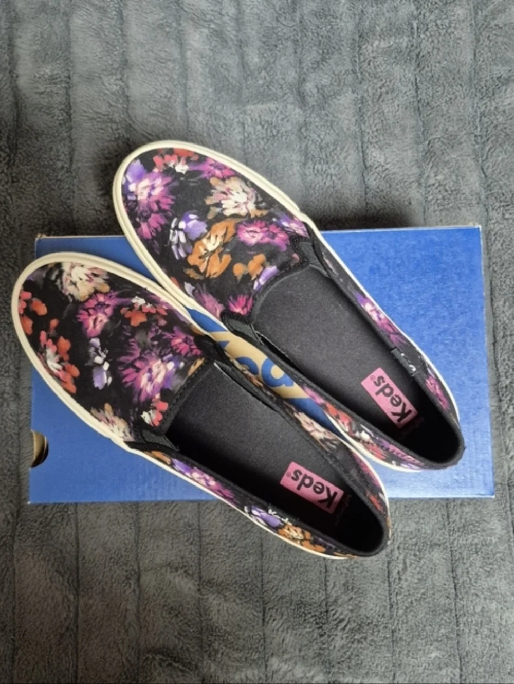 Keds Double Decker Blooms Slip-On Shoes In Black, Size 8, New In Box - Picture 1 of 14